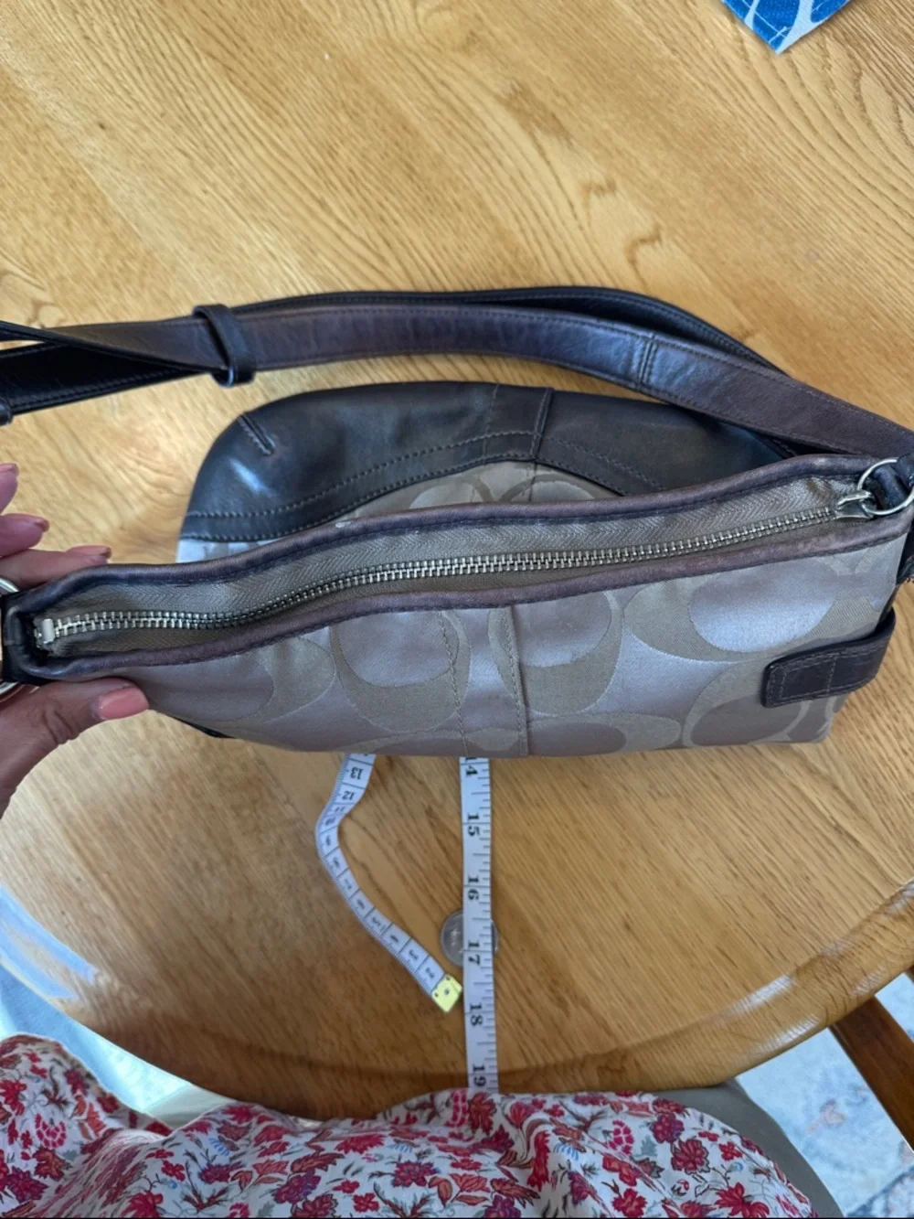 Coach Signature Crossbody Sateen w/Brown Leather Trim & Gold Chain Accent *READ*